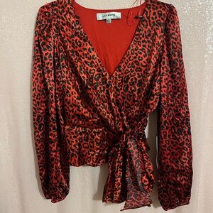 Lily White Red and Black Wrap Blouse
